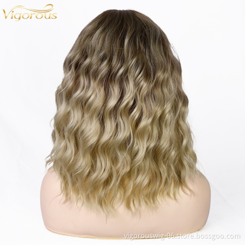 Vendor High Quality Cheap Price Short U Part Lace ombre blonde body Wave For Black Women Synthetic fiber Hair Bob Wigs